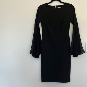 Calvin Klein Black Sheath Dress with Sheet Bell Sleeves - 2